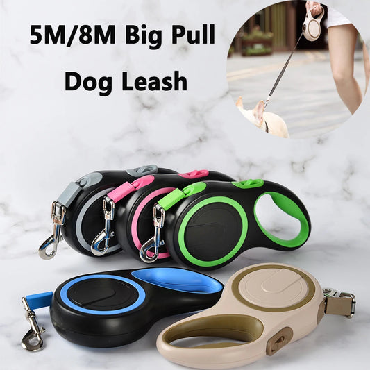 5M/8M Retractable Big Dog Leash Automatic Sturdy Nylon Rope Color Blocking Walking Hiking Strong Leash 50KG Large Pet Accessorie