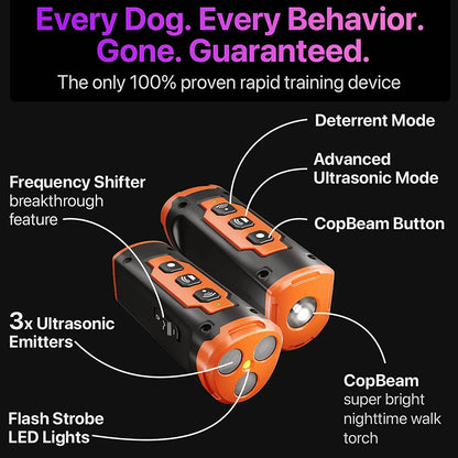 Ultrasonic Dog Training Device Rechargeable Dog Repeller with LED Flashlight