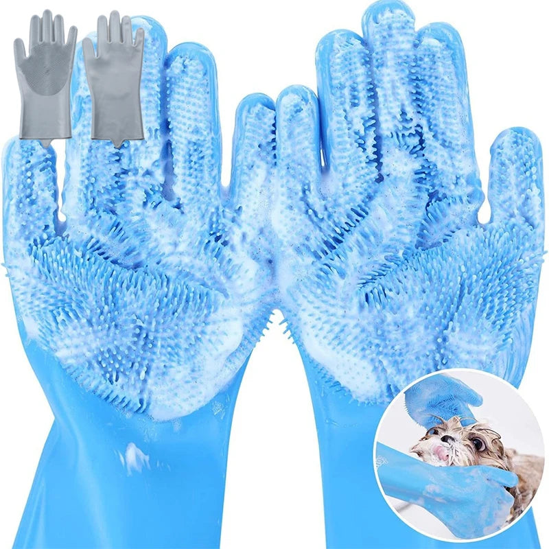 2Pcs Pet Grooming Cleaning Gloves Dog Massage Bathing Cleaning Glove Soft Silicone Hair Removal Glove Hand Skin Protection Glove