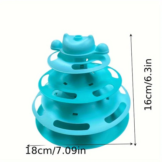 1pcs 4-Layer Feather Cat Turntable With Fun Toy Ball And Playing Stick - Interactive Toy For Cats