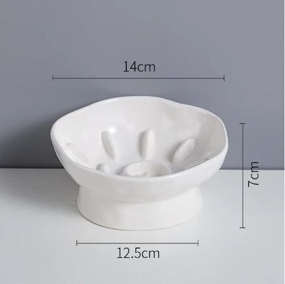 Cat Food Bowl Ceramic Elevated Cats Small Dogs Slow Feed Bowls Anti-choking Pet Eating Feeders Anti-gulping Puppy Supplies