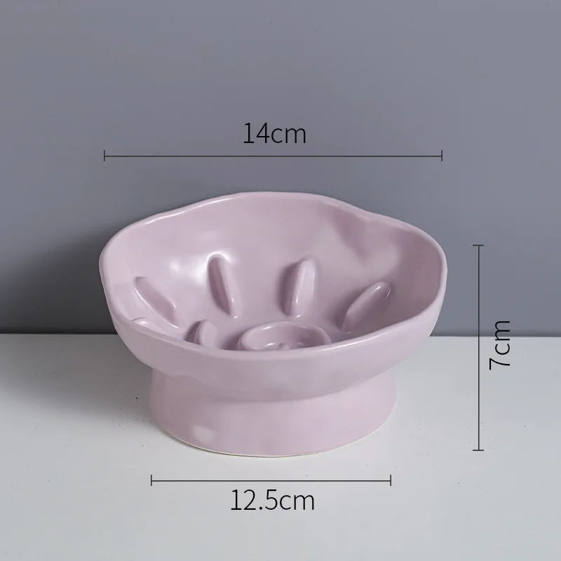 Cat Food Bowl Ceramic Elevated Cats Small Dogs Slow Feed Bowls Anti-choking Pet Eating Feeders Anti-gulping Puppy Supplies