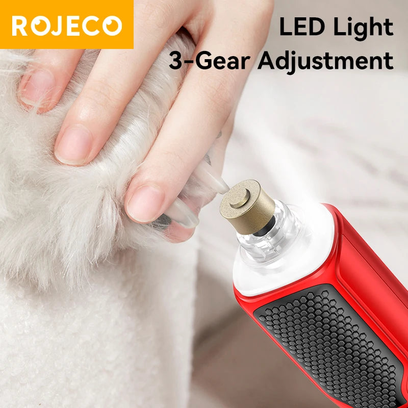ROJECO Electric Pet Nail Grinder Dog Cat Rechargeable Nail Clippers LED Light Pet Claw Nail Grooming Trimmer Accessories