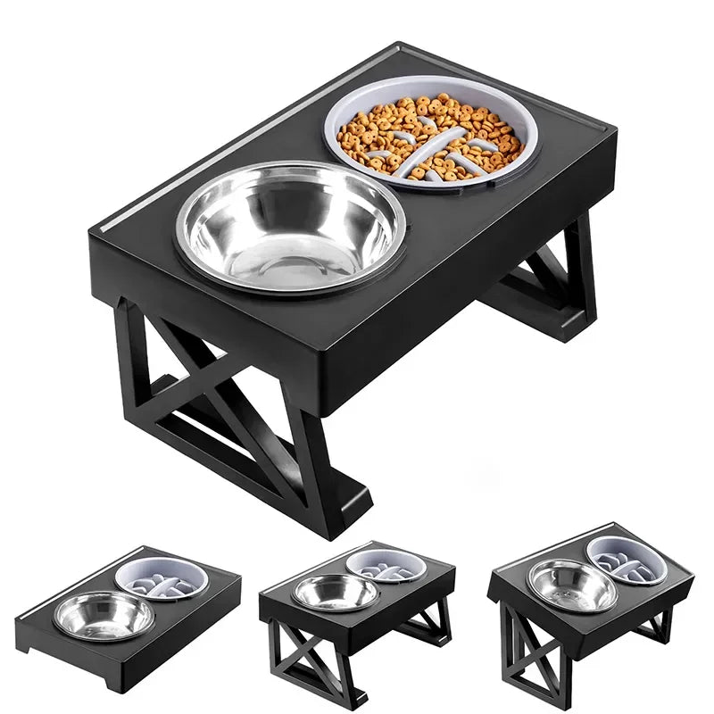 Elevated Dog Bowls 3 Adjustable Heights Raised Pet Stand with Slow Feeder Stainless Steel Food Bowls for Small Medium Large Dogs