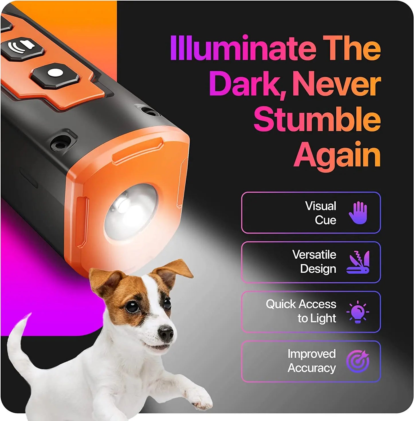 Ultrasonic Dog Training Device Rechargeable Dog Repeller with LED Flashlight