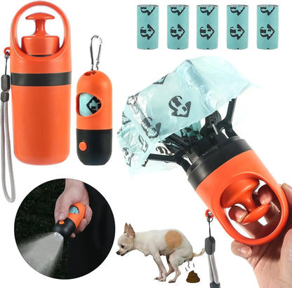 Dog Poop Scooper Set Claw Waste Picker with Leash Clip Poop Bag Dispenser LED Light Portable Hygienic Cleanup Tool for Pet Dogs