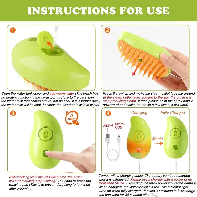Steamy Dog Brush Electric Spray Cat Hair Brush 3 In1 Dog Steamer Brush for Massage Pet Grooming Removing Tangled and Loose Hair