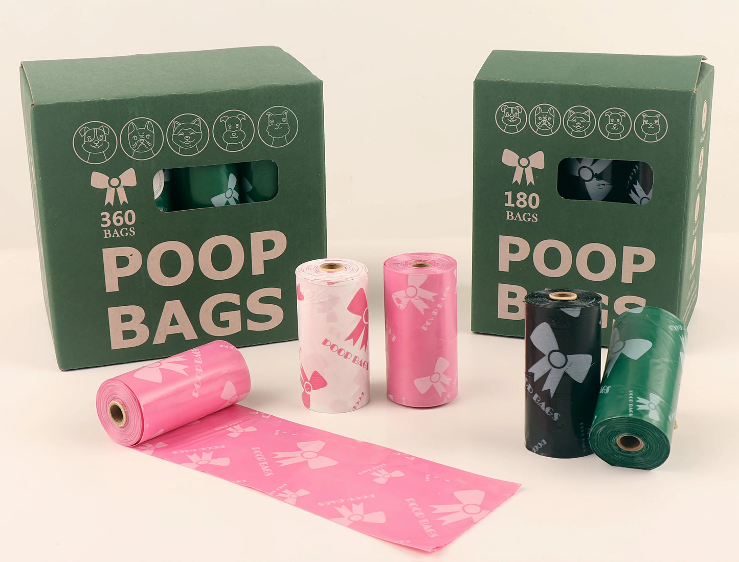 Thick & Durable Pet Poop Bags with Pink Bows - Leakproof Dog & Cat Waste Bags for Outdoor Walks, Multiple Sizes for Puppies