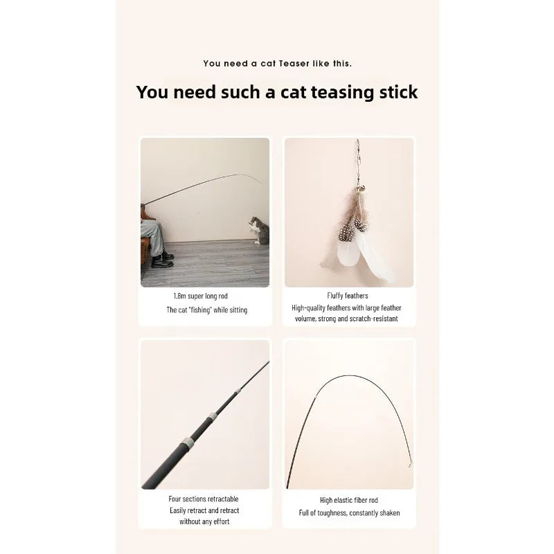 Long Cat Toys 1.8m Scratch Resistant Pet Accessories Telescopic Fishing Rod with Feather for Active Cats Cat accessories